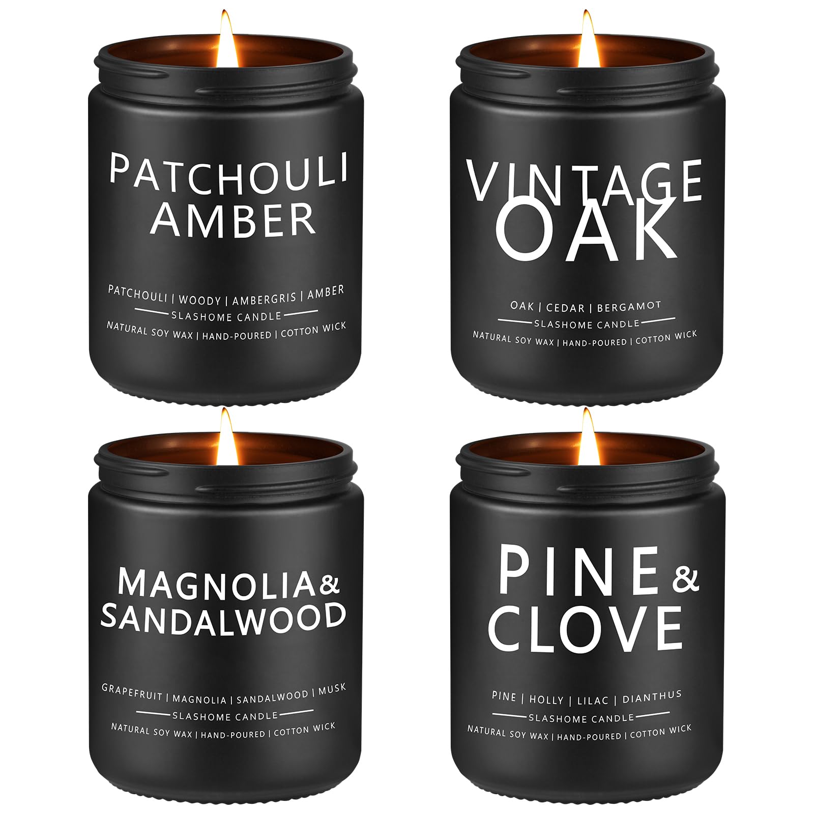 Scented Candles for Men - 4 Pack Scented Candles Gifts for Men, Dad, Boyfriend - 50 Hours Long Burning Soy Candles for Home Scented (Pine/Sandalwood/Patchouli/Oak)