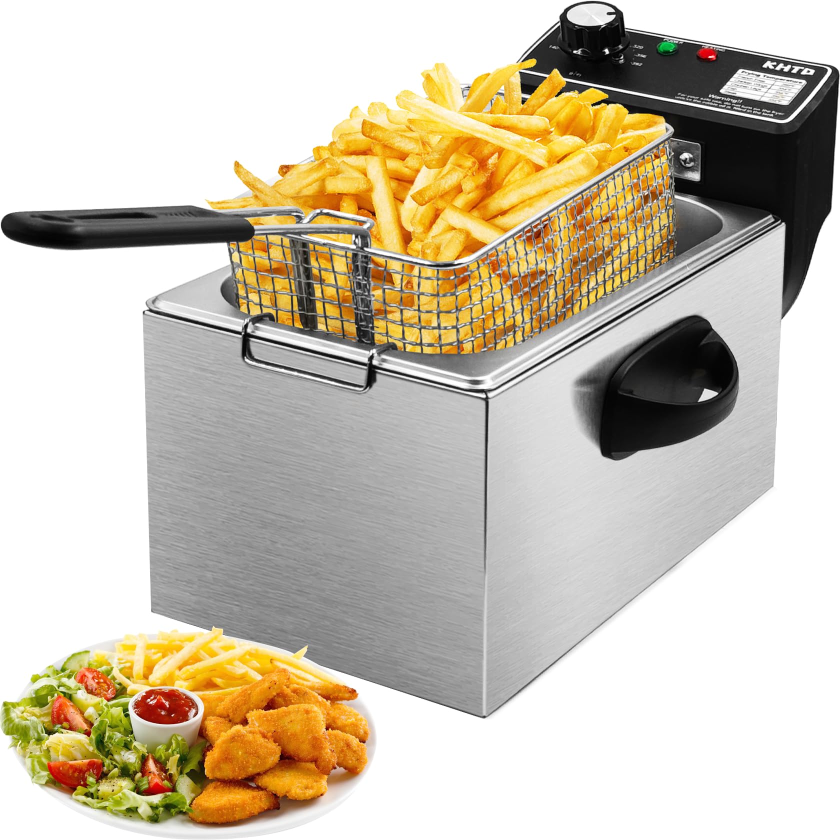 Deep Fryer with Basket, 4.2 Qt Electric Deep Fat Fryer for Home Use, Stainless Steel Countertop Oil Fryer Pot for Chicken, Fries, Fish, Shimp and More, 4 L Capacity with Temperature Control