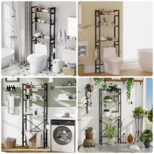 BEWISHOME Over The Toilet Storage, 3-Tier Bathroom Over Toilet Shelves with Hooks, Over Toilet Organizer, Above Toilet Shelf Rack Space Saver for Bathroom Washroom Balcony, Greige and Black YMJ02H