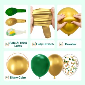 137Pcs Green and Gold Balloons Garland Arch Kit with Stars - 5 10 12 18 inch Dark Green Gold Confetti Latex Balloons for Birthday Baby Shower Emerald Green Jungle Party Decorations