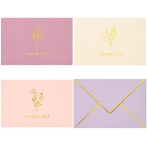 crisky thank you cards with envelopes & stickers gold foil minimalism wildflower 25 pack greeting notes bulk for birthday, baby shower,bridal shower, wedding, graduation blank inside