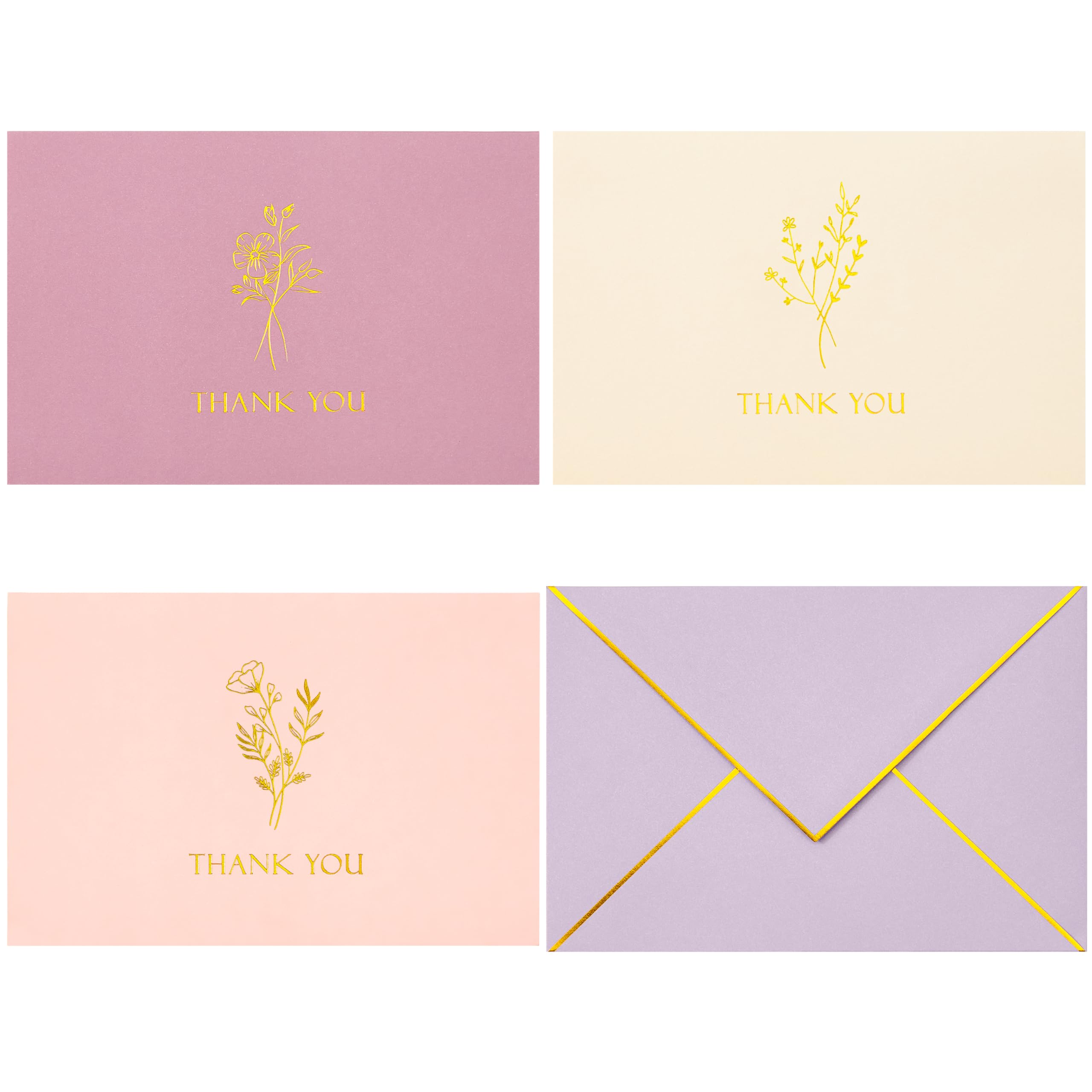 Crisky Thank You Cards with Envelopes & Stickers Gold Foil Minimalism Wildflower 25 Pack Greeting Notes Bulk for Birthday, Baby Shower,Bridal Shower, Wedding, Graduation Blank Inside