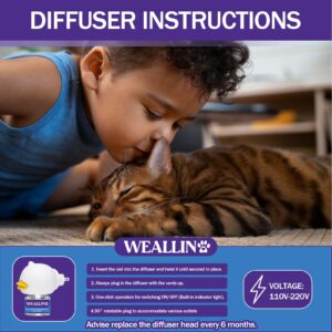 WEALLIN Cat Pheromones Calming Diffuser - Cat Calming Diffuser Kit Relieve Anxiety & Stress - 5-in-1 Cat Pheromone Diffuser Kit with 1 Diffuser + 4 Refill 48ml Vial-120 Days of Comfort and Relaxation