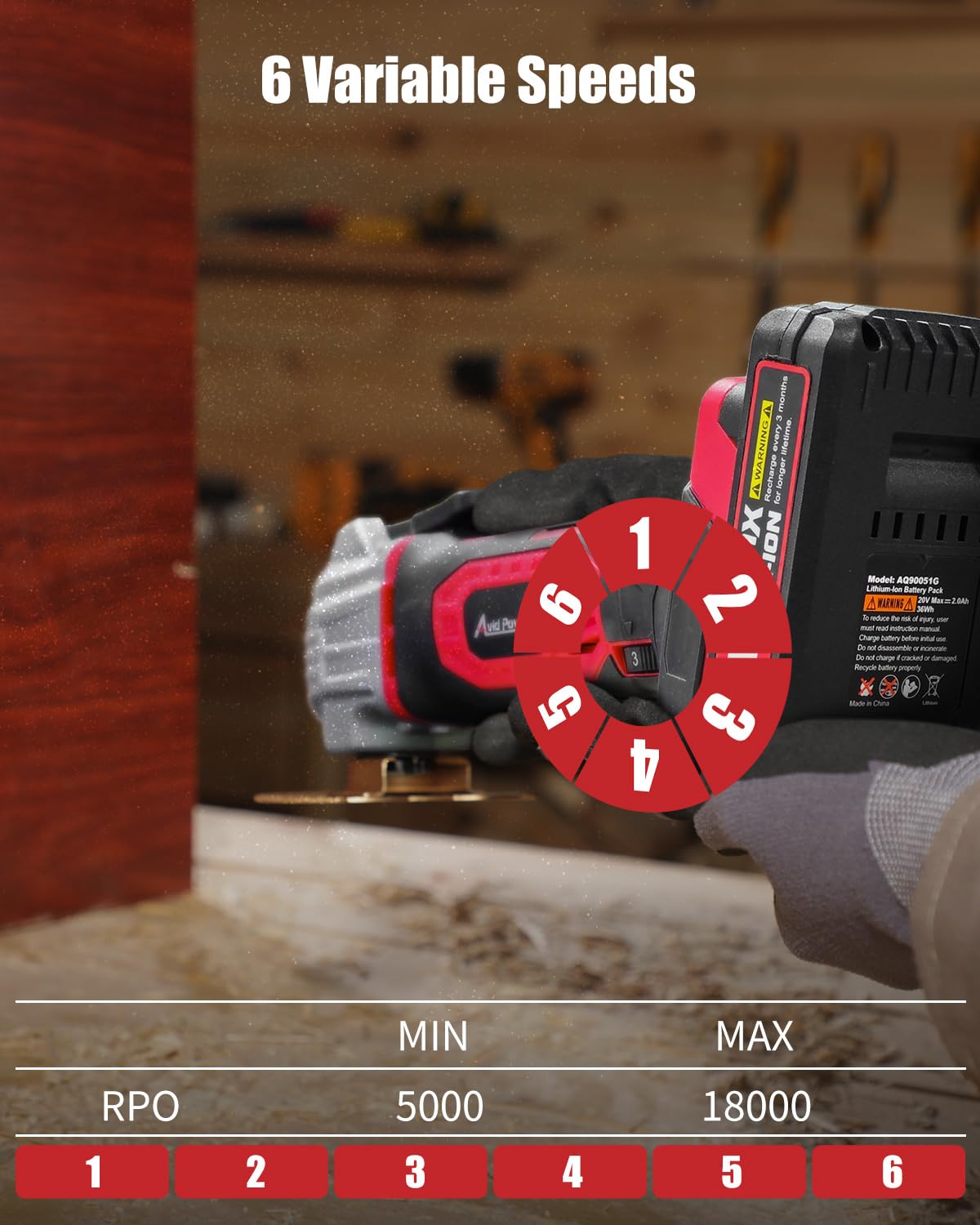 AVID POWER Cordless Oscillating Tool 20V Battery Powered Oscillating Multitool with 2.8° Oscillation Angle, Variable Speed Oscillating Saw w/ 31Pcs Accessories for Scraping/Cutting & Sanding - Red