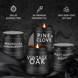 Scented Candles for Men - 4 Pack Scented Candles Gifts for Men, Dad, Boyfriend - 50 Hours Long Burning Soy Candles for Home Scented (Pine/Sandalwood/Patchouli/Oak)