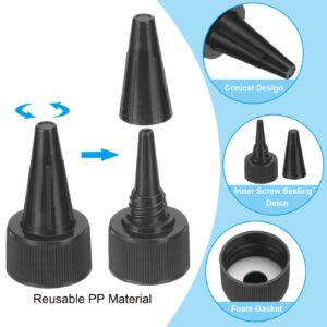 PATIKIL 24/410 Twist Bottle Caps, 15Pcs Plastic Ribbed Edge Squeeze Bottle Replacement Caps with Foam Gasket for Paint Lids Glue Dispensing Bottles, Black