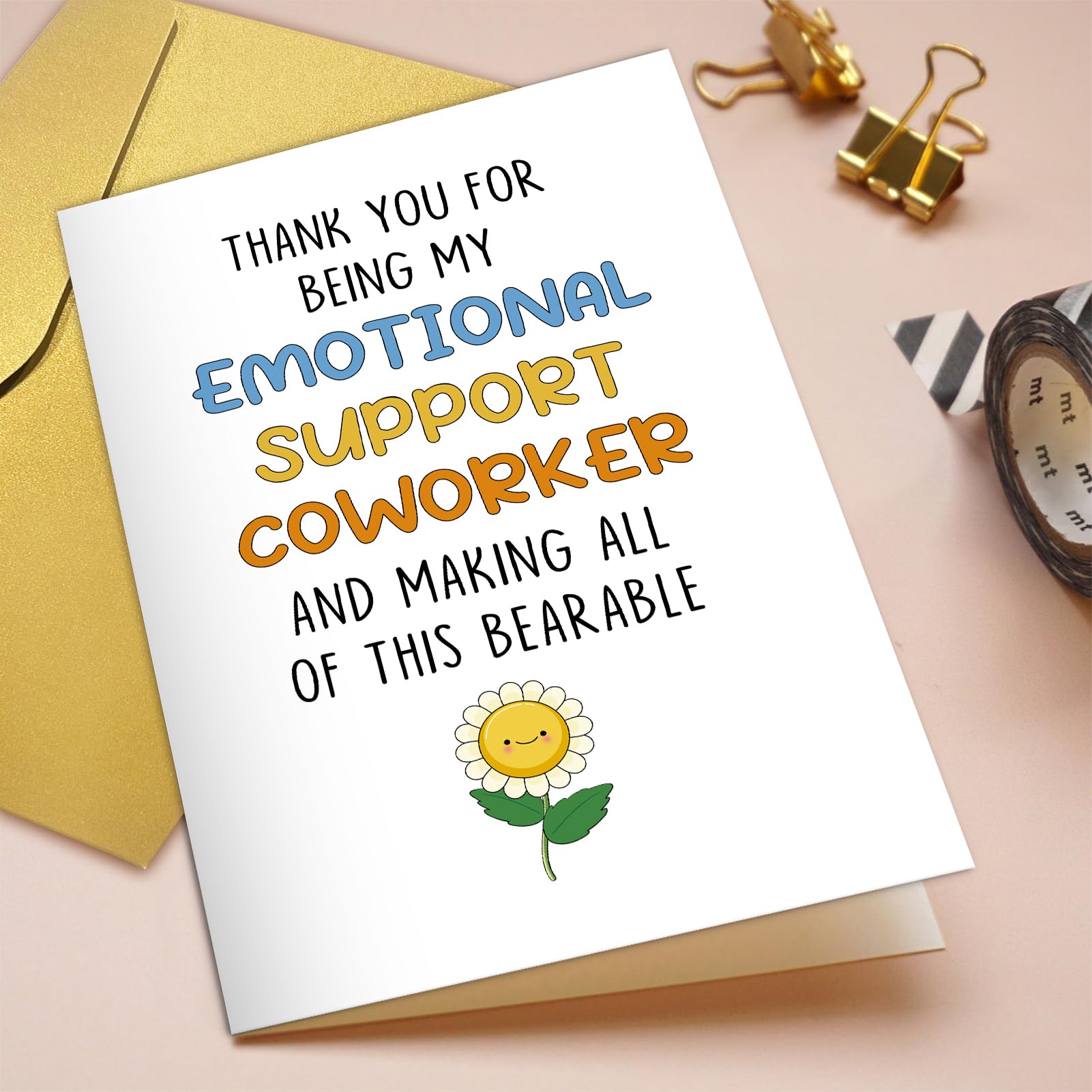 Qiliji Funny Coworker Greeting Card, Coworker Birthday Card, Birthday Card for Colleague, Coworker Thank You Card, Emotional Support Coworker Card