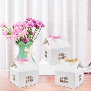 CODOHI 24PCS House Shaped Gift Boxes Paper House Boxes with Ribbons for Treats, House Gift Box Treat Boxes for Dessert, Fancy Cookie Boxes for Gift Giving