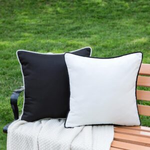 LIGICKY Pack of 2 Outdoor Waterproof Throw Pillow Covers Decorative Black and White Square Pillows Cushion Case Outside Pillowcase for Patio Couch Tent Sunbrella (18x18 inch)