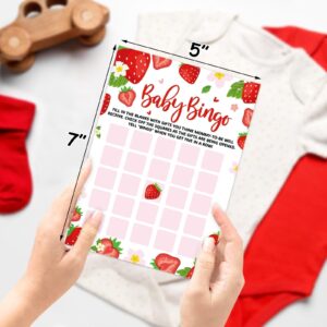 Sinasasspel 302pcs Strawberry Baby Shower Game Set Pack of 6 Activities for 50 Guests Includes Baby Shower Bingo, Baby Bump Or Beer Belly, Baby Word Scramble and More, Each 5x7 Inches