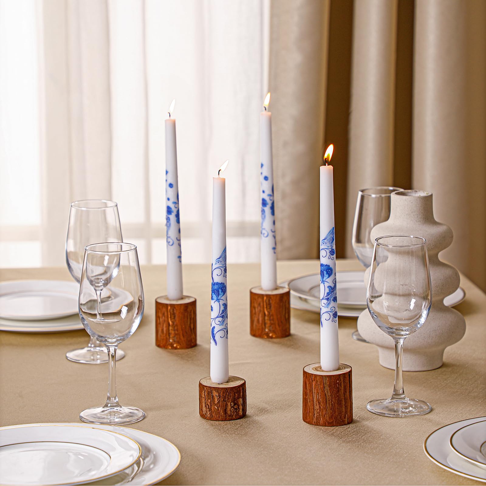 Conelist Chinoiserie Taper Candles Set of 4, 10 Inch Decorative Taper Candles Willow Decor Chinoiserie Room Table Decor for Home Bedroom Wedding Party (Blue and White)