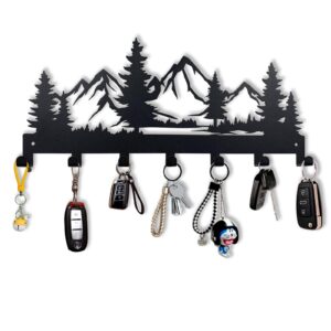 metal key holder, wall mounted key hooks, key holder for wall, key organizer rack with 7 hooks, key hanger decor for kitchen, entryway, hallway, bedroom, doorway (mountain 12in)