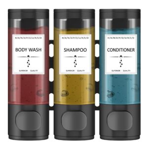 craslly shampoo and conditioner dispenser, bathroom shower dispenser 3 chamber no drill shampoo dispenser, perfect for bathroom wall, kitchen wall, hotel shower - black