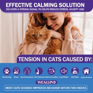 WEALLIN Cat Pheromones Calming Diffuser - Cat Calming Diffuser Kit Relieve Anxiety & Stress - 5-in-1 Cat Pheromone Diffuser Kit with 1 Diffuser + 4 Refill 48ml Vial-120 Days of Comfort and Relaxation