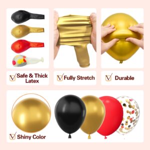 137Pcs Red Black and Gold Balloons Garland Arch Kit with Stars - 5 10 12 18 inch Red Black Gold Confetti Latex Balloons with Starburst Balloons for Graduation Hollywood Casino Theme Party Decorations