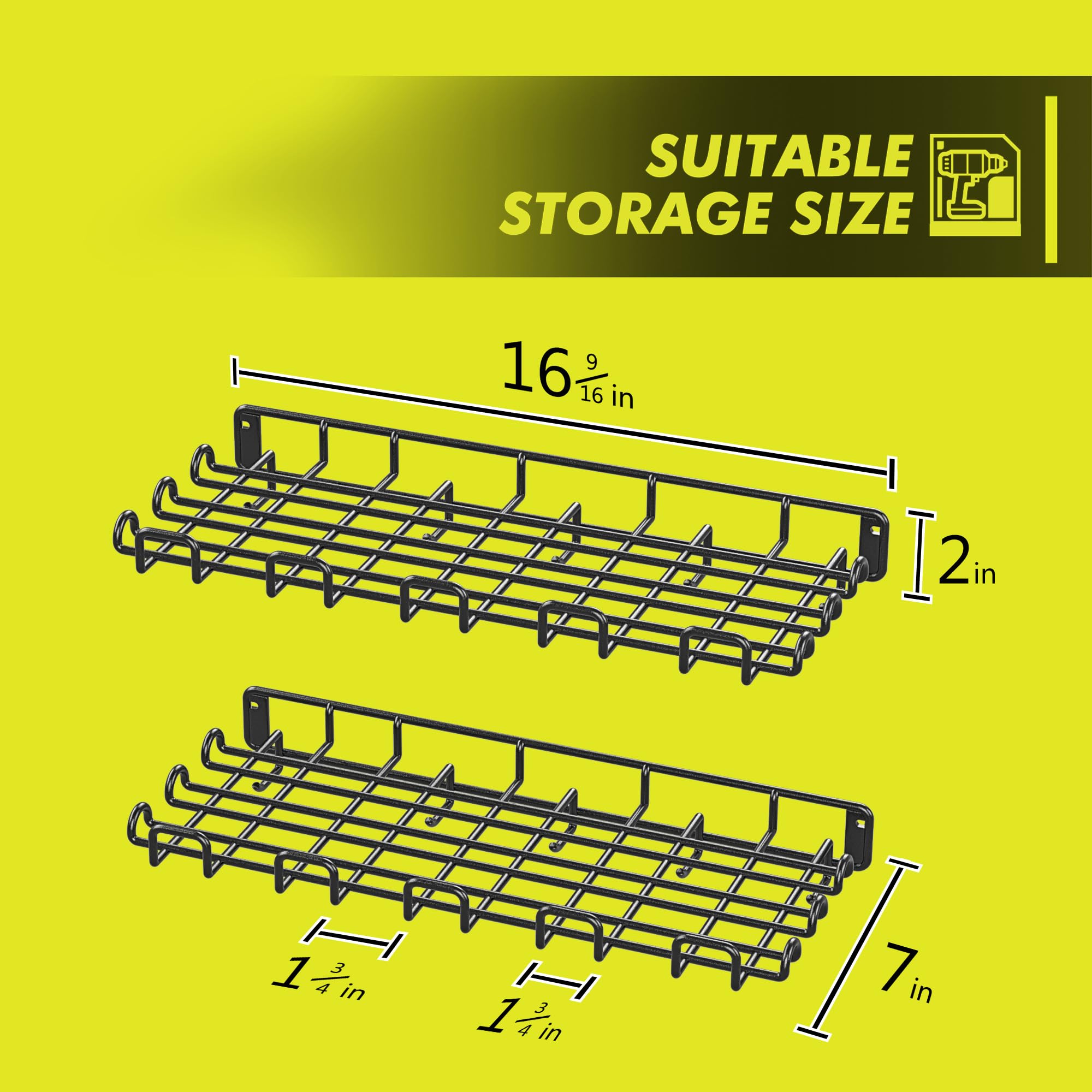 Amoowis Garage Wall Shelf 2 Pack 16.5"x7.1" & Max Load 50 lbs Wall Mount Heavy Duty Metal Shelves Mesh Storage Rack for Garage, Office, Basement, Wall Cabinet and Kitchen Suitable for Garage/Closet