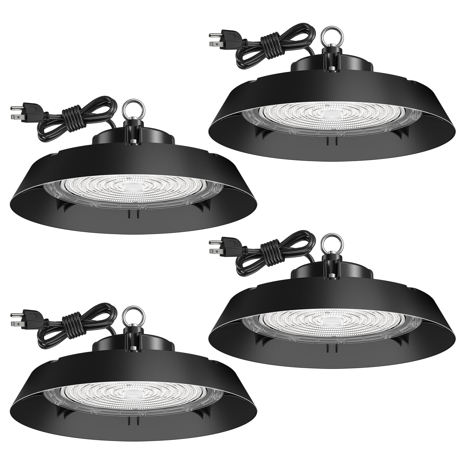 Amico 250W 4 Pack UFO LED High Bay Light, 35,000lm LED High Bay Lights, AC100-277V High Bay LED Lighting with US Hook 5' Cable for Gym Factory Barn Warehouse, UL Listed