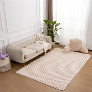 Aimuan Checkered Print Area Rug Cute Checkerboard Rugs Soft Shaggy Carpets Back Non-Slip Mat for Kids Bedroom Living Room Nursery Home Decor (Beige,3x5 Feet)