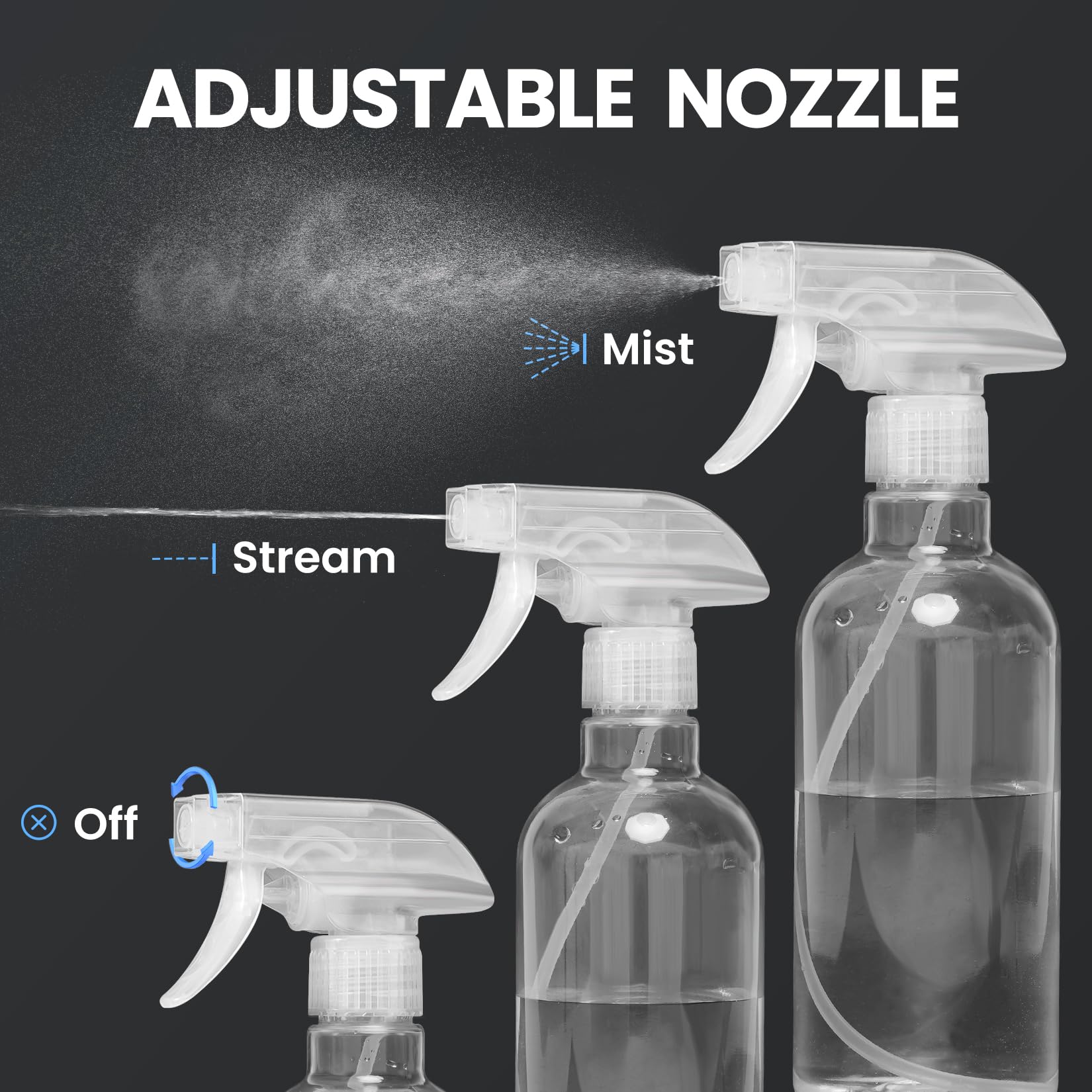 DIYSELF 2 Pack Spray Bottles for Cleaning, Empty Spray Bottle Clear, Plastic Spray Bottles Heavy Duty, Water Spray Bottle with Adjustable Nozzle, Mist/Stream, 16oz Spray Bottle for Hair, Plants, Pets