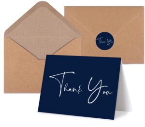 veeyol 100 navy thank you cards with kraft envelopes, 5x3.75 inches greenery eucalyptus thank you notes for wedding, baby shower, graduation, bridal, business, anniversary