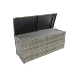 SonkYog Outdoor Storage Box Rattan Patio- 113 Gallon Water-Resistant Liner & Metal Frame, Dual-Use as Side Table,Gray