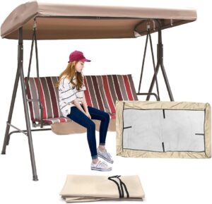 wzuopg outdoor swing canopy replacement cover 3 seater 191x120x18cm/75x47x7'' universal patio swing cover,waterproof replacement canopy top cover for garden swing chair patio hammock, beige