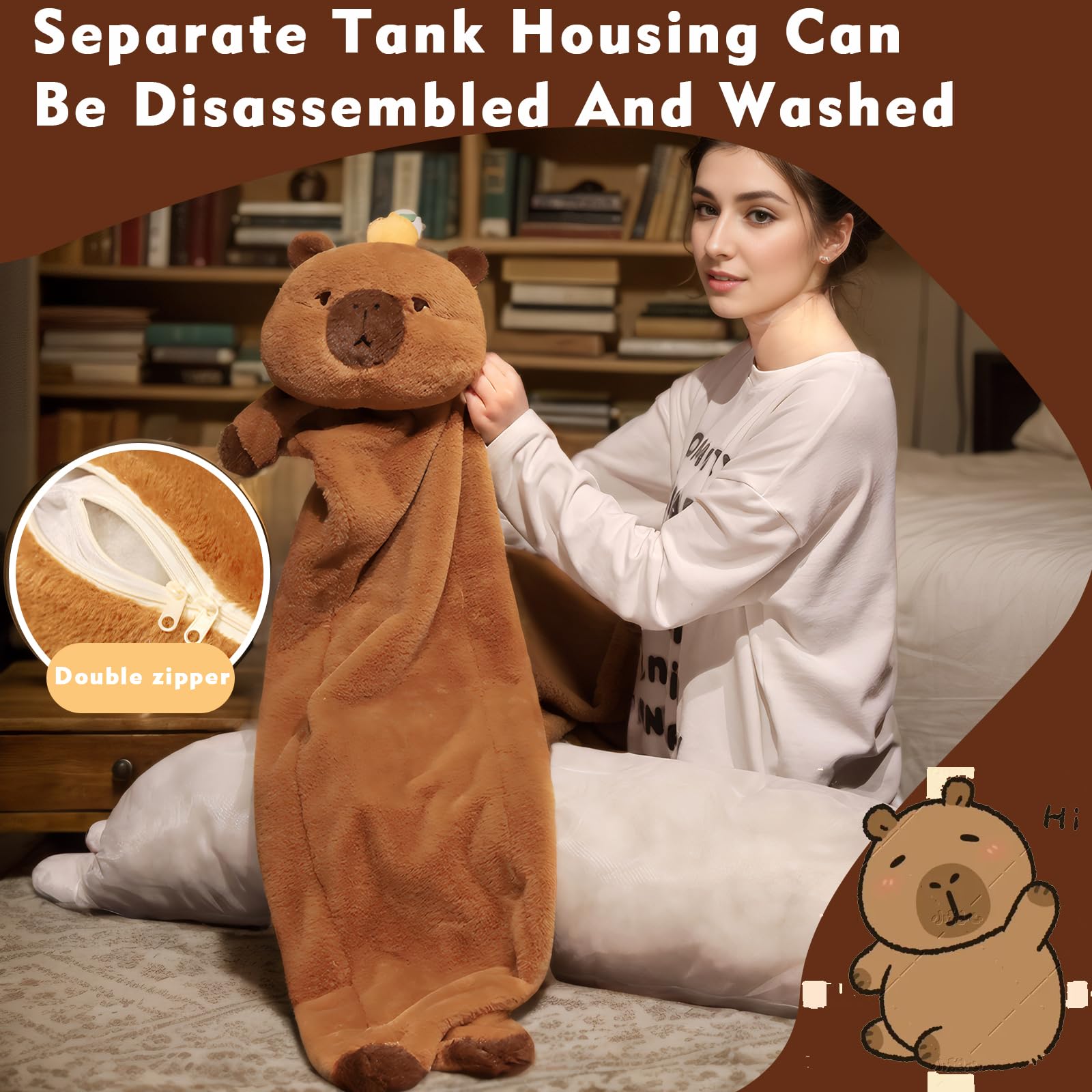 NXNYNZ Long Capybara Plush Pillow, Cute Brown 35.4inches Capybara Stuffed Animals Plushie Sleeping Hugging Body Pillow, Kawaii Capybara Soft Doll Toy with Orange Birthday Gift for Kids Girlfriend