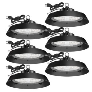 amico 250w 6 pack ufo led high bay light, 35,000lm 0-10v dimmable led high bay lights, ac100-277v high bay led lighting with us hook 5' cable for gym factory barn warehouse, ul listed