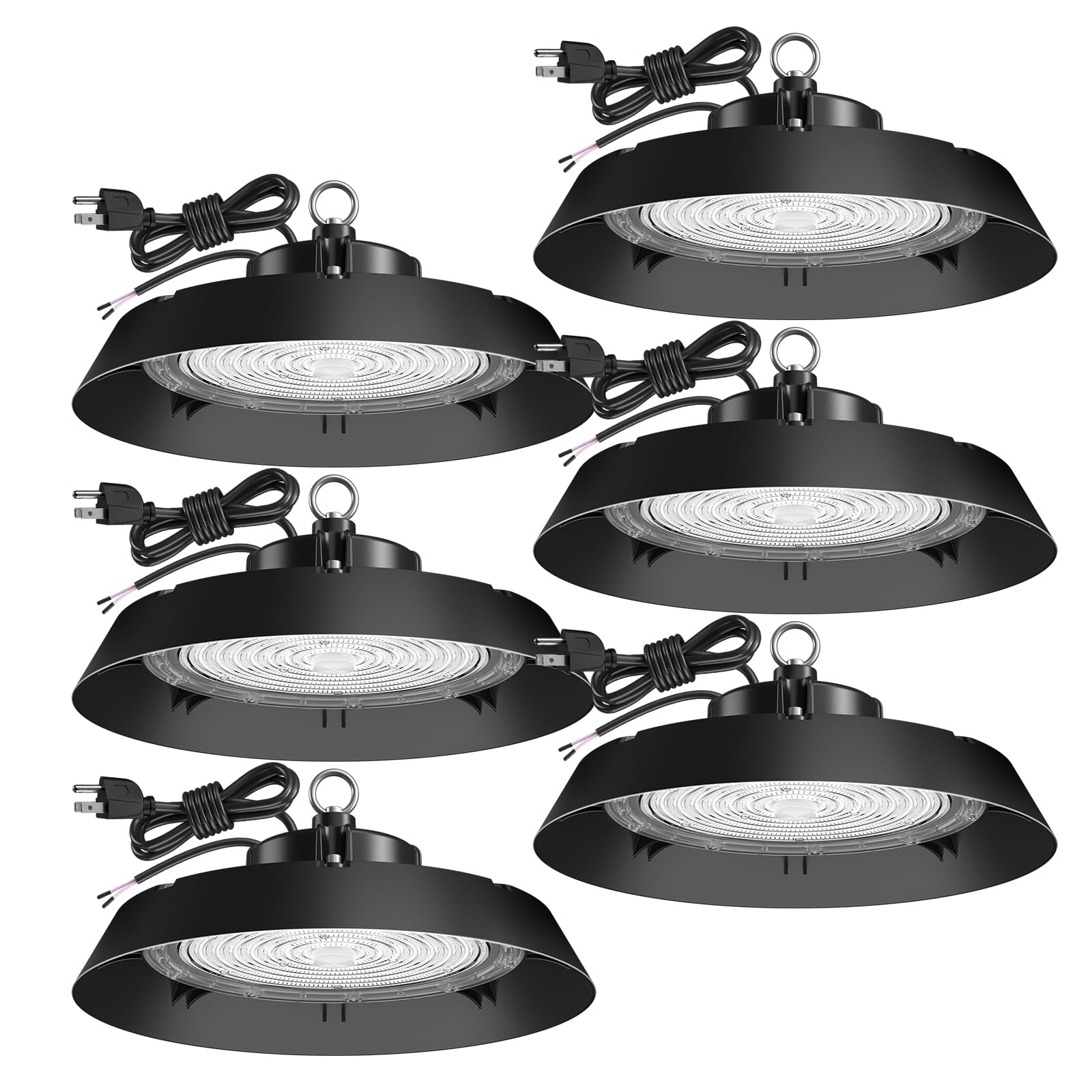 Amico 250W 6 Pack UFO LED High Bay Light, 35,000lm 0-10V Dimmable LED High Bay Lights, AC100-277V High Bay LED Lighting with US Hook 5' Cable for Gym Factory Barn Warehouse, UL Listed