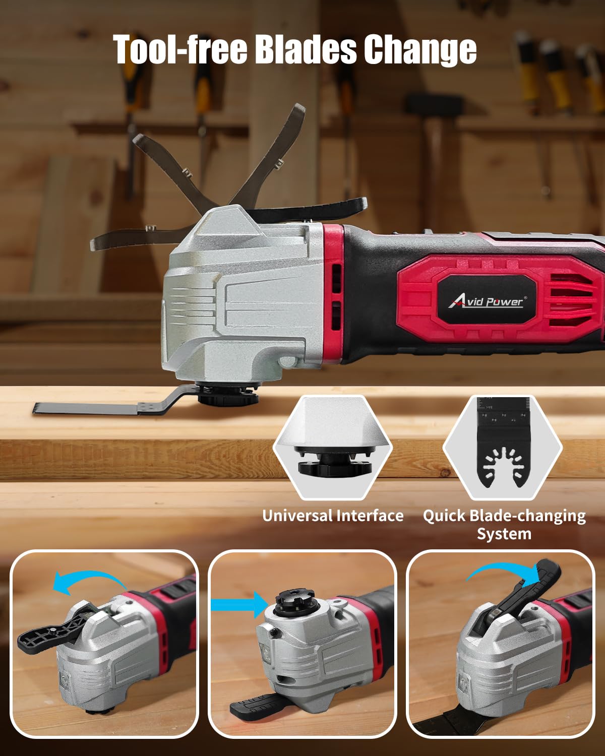 AVID POWER Cordless Oscillating Tool 20V Battery Powered Oscillating Multitool with 2.8° Oscillation Angle, Variable Speed Oscillating Saw w/ 31Pcs Accessories for Scraping/Cutting & Sanding - Red