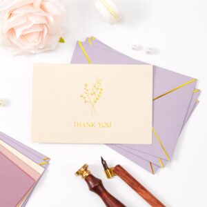 Crisky Thank You Cards with Envelopes & Stickers Gold Foil Minimalism Wildflower 25 Pack Greeting Notes Bulk for Birthday, Baby Shower,Bridal Shower, Wedding, Graduation Blank Inside