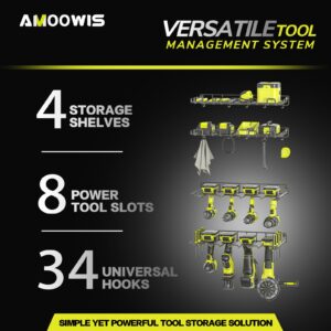 Amoowis Power Tool Organizer, Max 100lb load & Assembly-free, 8 Slots 2 Layer Heavy Duty Metal, Drill Holder Wall Mounted Tool Storage Rack in Garage/Workshop/Pegboard Suitable for giving for men