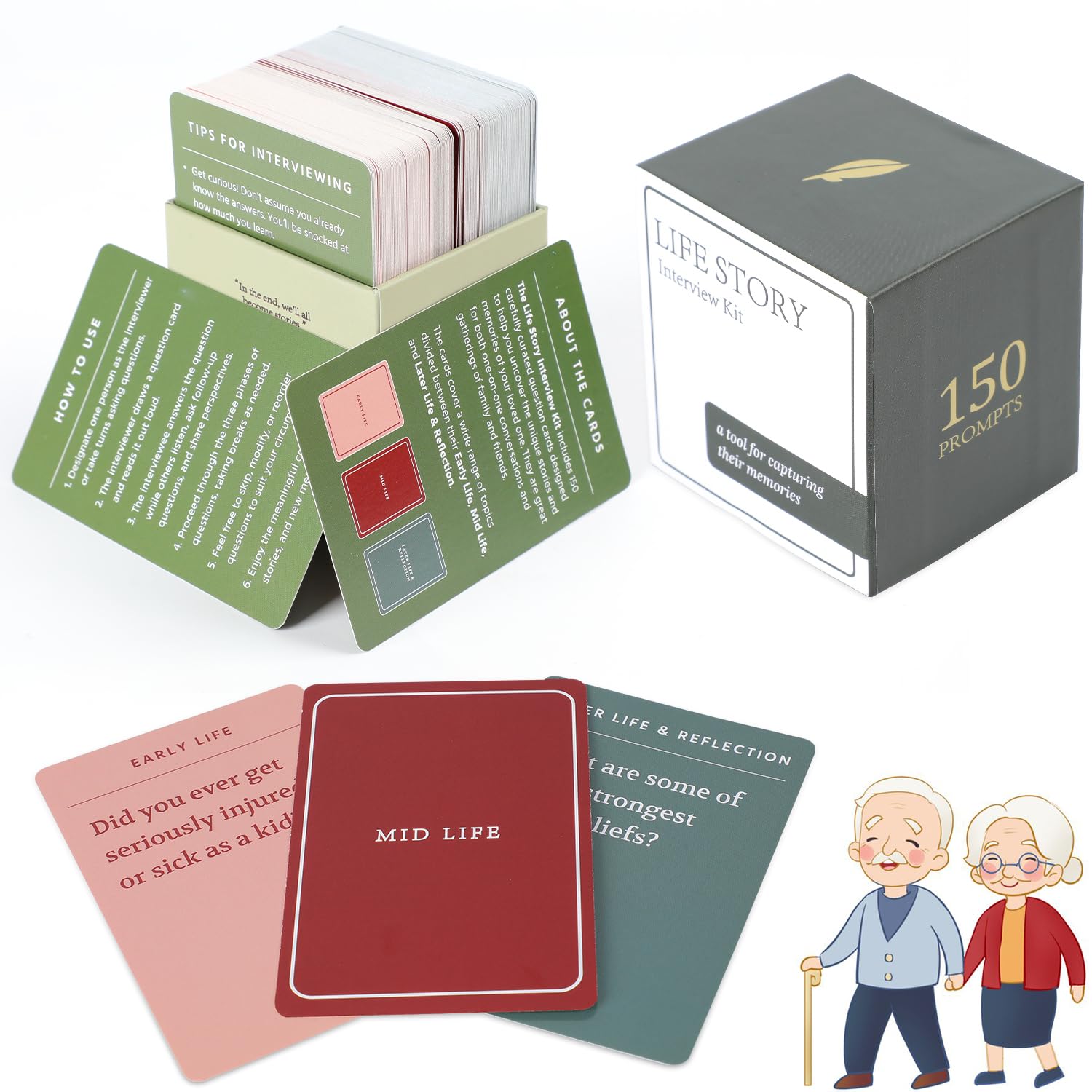 150 Life Story Interview Kit Cards - Tales Life Story Interview Kit- Get to Know Parents and Grandparents for Family Game Night with Curated Question Cards