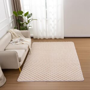 Aimuan Checkered Print Area Rug Cute Checkerboard Rugs Soft Shaggy Carpets Back Non-Slip Mat for Kids Bedroom Living Room Nursery Home Decor (Beige,3x5 Feet)