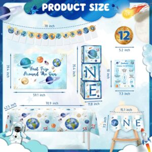 cocomigo 190pcs First Trip Around The Sun Decorations Set, Include Balloon Arch Kit, Backdrop, Plates, Tablecloth, Ballon Box, Etc, for 1st Trip Around The Sun Birthday Decorations Baby Shower