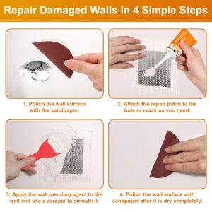 Mckanti 2 Pcs Drywall Repair Kit, Spackle Plaster Wall Repair kit Drywall Hole Patch Kit with Wall Mending Agent, Scrapers, Large Hole Drywall Patch, Sandpaper and Gloves for Wall Surface Crack Fill