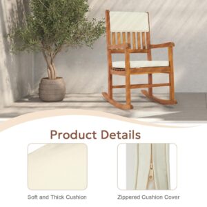 VINGLI Acacia Outdoor Rocking Chair with Cushions, Wooden Rocker Support 550 LBS for Indoors & Outdoors, 1 Pack