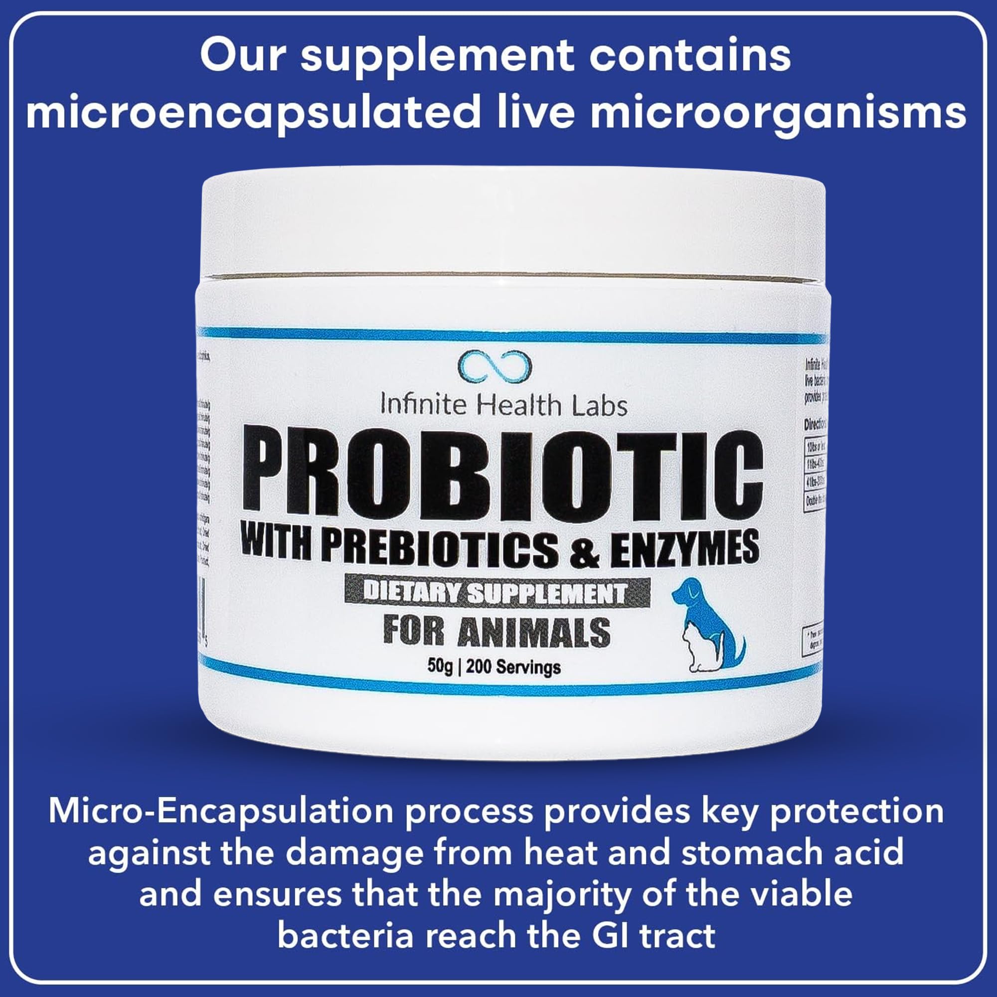 Probiotics for Dogs and Cats - Vet Formulated Made in USA Pet Prebiotic & Enzyme Powder for Digestive, Gut & Immune Health - 200 Servings (50 g)