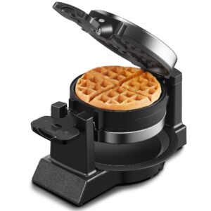 classic waffle iron, double belgian waffle maker 180°flip, 1400w waffle iron 8 slices, rotating & nonstick plates with removable drip tray, cool touch handles, stainless steel (8 slices)