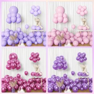 Amandir 153pcs Pink Purple Balloon Garland Arch Kit, Different Sizes 18 12 10 5 inch Pink Purple Red Latex Metallic Confetti Purple Balloons for Girl Women Birthday Bridal Baby Shower Party Decoration