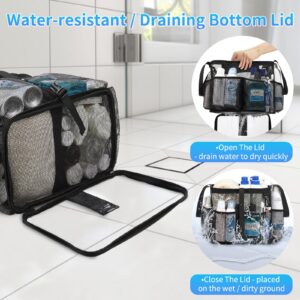 CUBETASTIC Mesh Shower Caddy Portable, Quick Dry Hanging Toiletry Bag for College Dorm Essentials with 4 Pockets/Divider/Plastic Bottom, Travel Tote Bag for Camping, Bathroom, Beach, Swimming, Gym