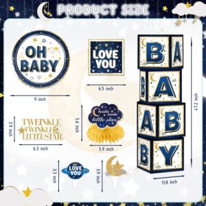 202pcs Twinkle Twinkle Little Star Baby Shower Decorations, Twinkle Twinkle Little Star Gender Reveal Decorations, Navy Blue White Gold Moon and Stars Baby Shower Decorations for Baby Gender Reveal