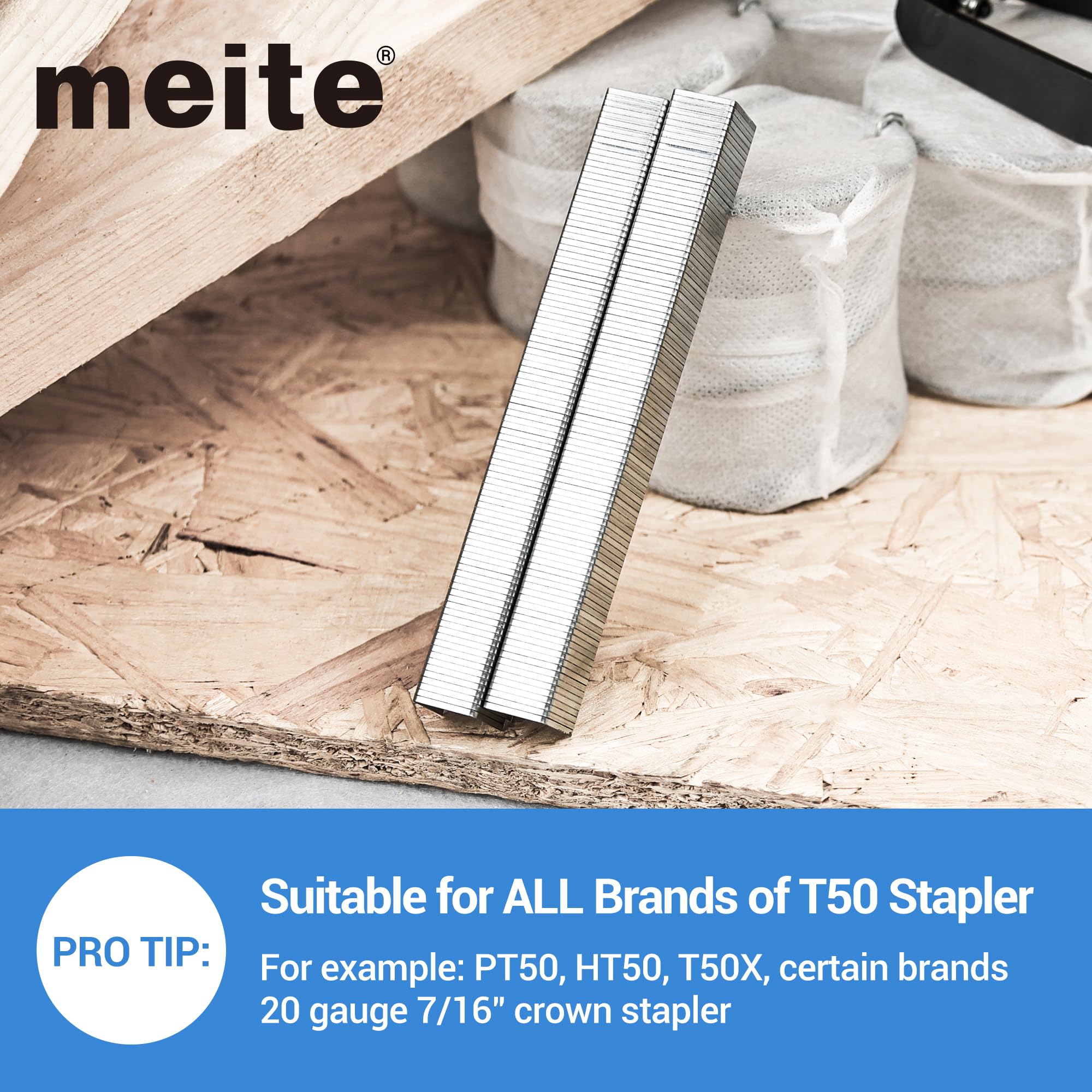 meite T50 Staples, 9/16 Inch Heavy Duty Staples for Staple Gun, 20 Gauge 3/8 Inch Crown Galvanized Upholstery Staples Staple Gun Staples (1,512 Counts)