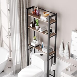 BEWISHOME Over The Toilet Storage, 3-Tier Bathroom Over Toilet Shelves with Hooks, Over Toilet Organizer, Above Toilet Shelf Rack Space Saver for Bathroom Washroom Balcony, Greige and Black YMJ02H