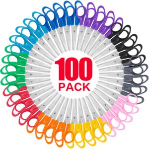 100 pack kids scissors, 5 inch bulk scissors for school, blunt tip scissors for child student teacher, kids safety scissors for preschool classroom office home, school supplies craft cutting paper