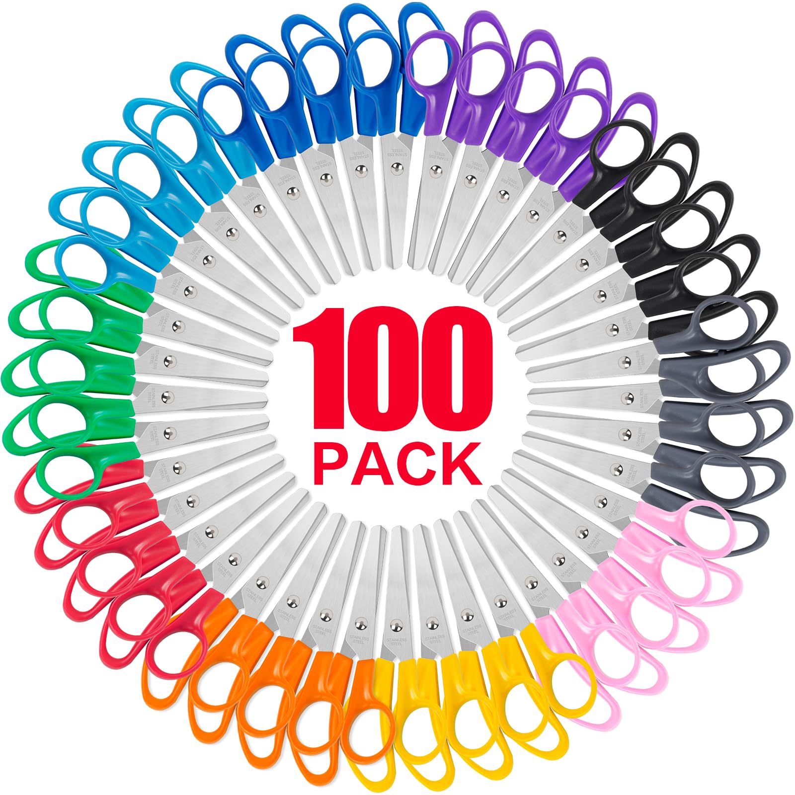 100 Pack Kids Scissors, 5 Inch Bulk Scissors for School, Blunt Tip Scissors for Child Student Teacher, Kids Safety Scissors for Preschool Classroom Office Home, School Supplies Craft Cutting Paper