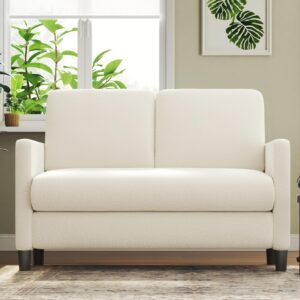 Welzona 51" Sofas for Living Room, Comfy Loveseat Sofa, Teddy Fleece Love Seat Couch, Tool-Free Setup Couches for Living Room, All-Wood Sofa Couch, Small Couch No Pillow, Beige