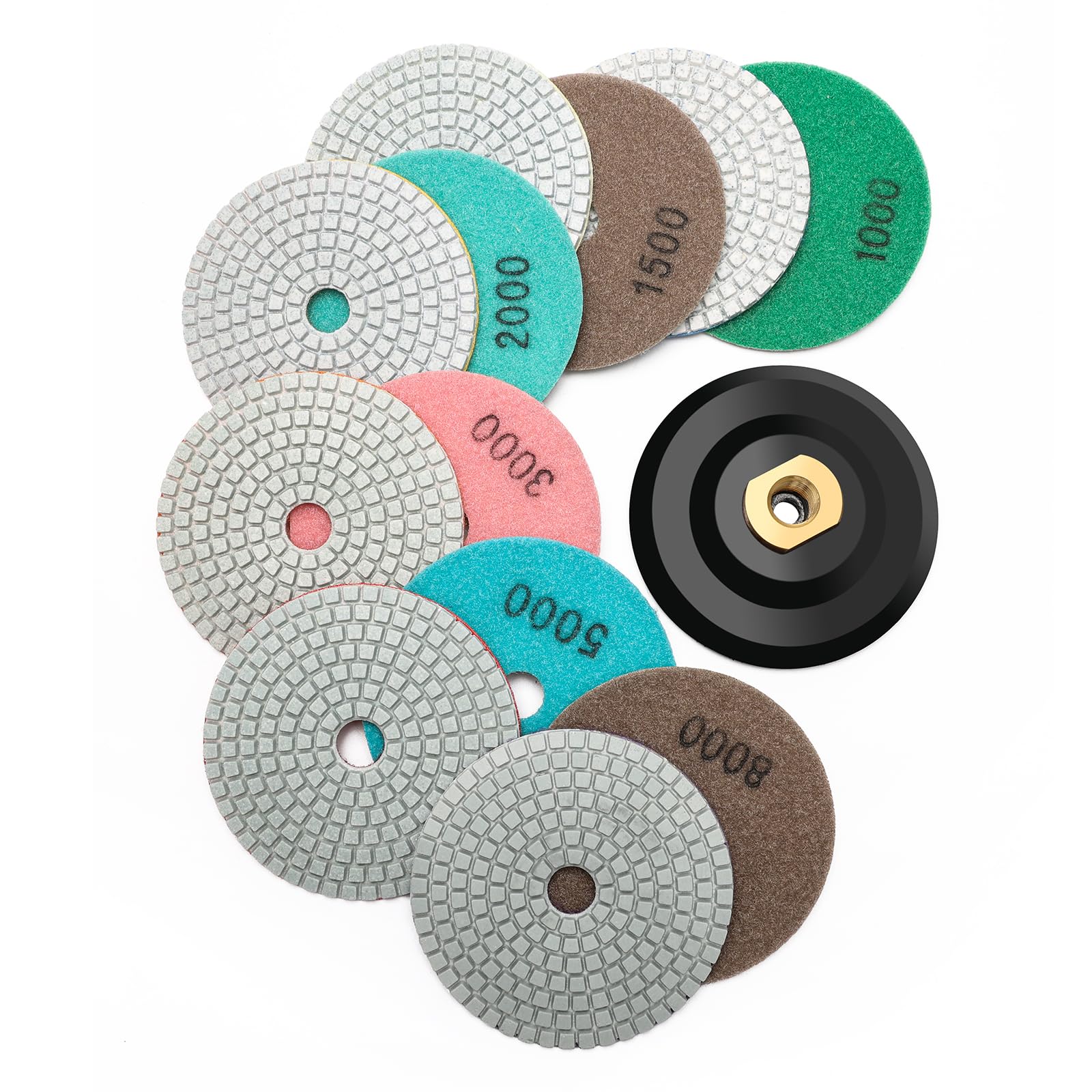 13 Packs 4 Inch Diamond Polishing Pads with Backer Pad, COITEK Wet/Dry Polish Pad Kit for Drill Grinder Polisher 50-8000 Grit Pads for Granite Marble Concrete Polishing