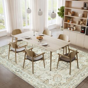 Area Rugs 9x12 Living Room: Washable Rug Boho Bedroom Rug Stain Resistant Ultra-Thin Non-Slip Indoor Carpet Vintage Rug for Bedroom Dining Room Kitchen Farmhouse Office Under Table 9 x 12, Beige