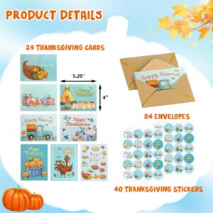 WorldBazaar Glitter Thanksgiving Greeting Cards with Envelopes 24 Pack Blue Thanksgiving Blank Inside Cards Bulk Party Supplies Turkey Harvest Thanks